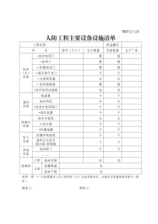 人防工程主要设备设施清单