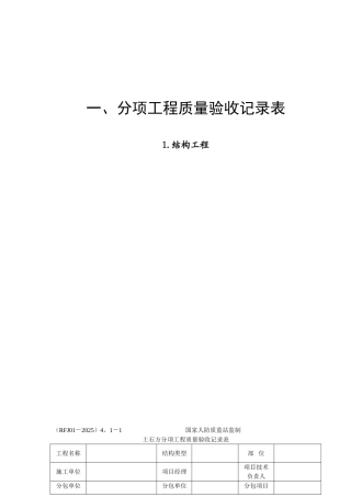 人防工程分部分项工程质量验收评定记录表人防办提供
