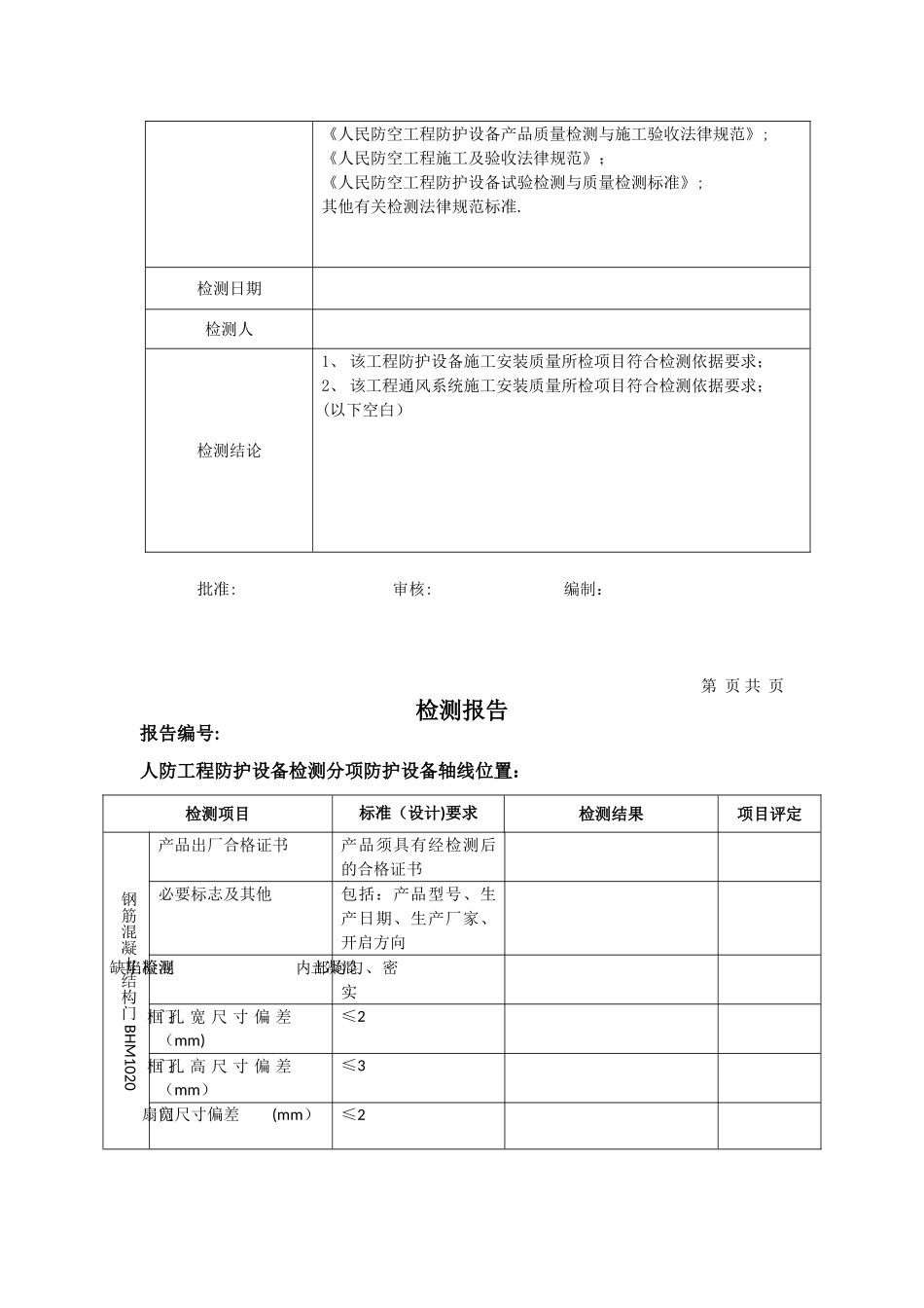 人防工程防护设备及通风系统安装施工质量检测报告_第2页