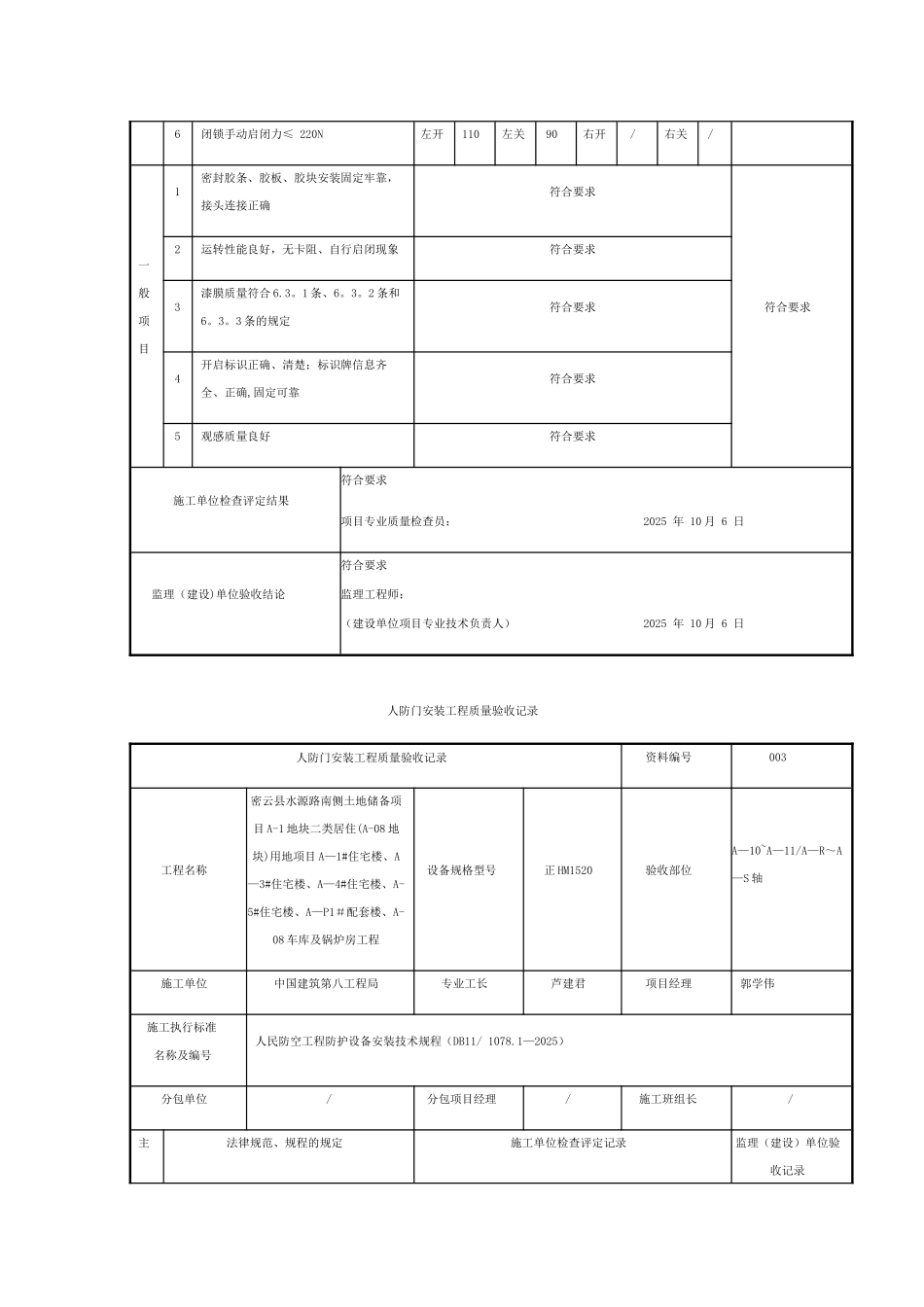 人防门安装工程质量验收记录_第3页