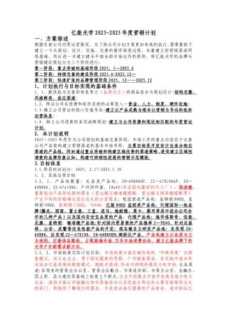 亿能光学2025-2025年度营销计划