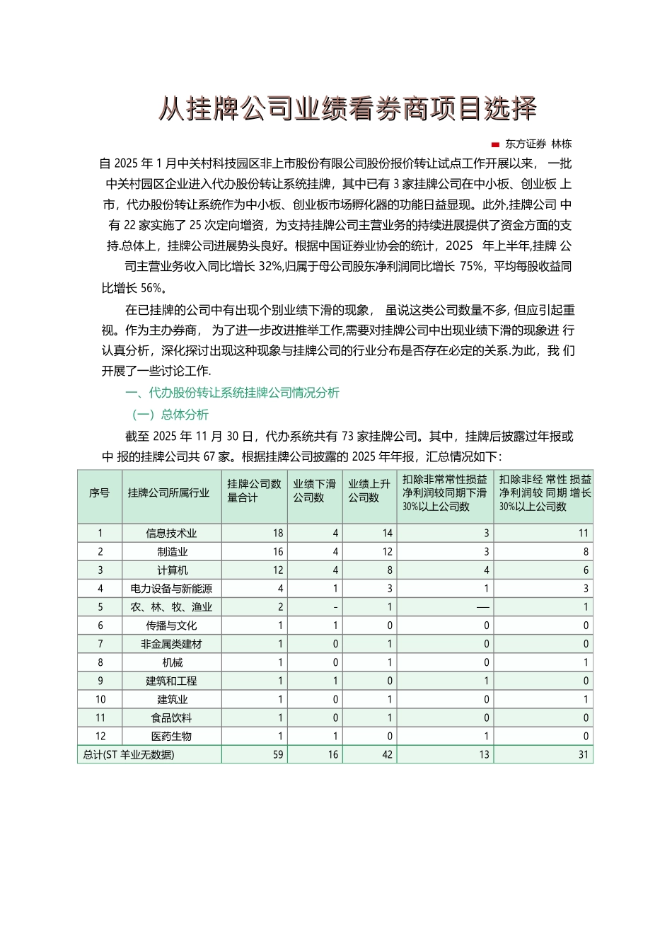 从挂牌公司业绩看券商项目选择-东方证券_第1页