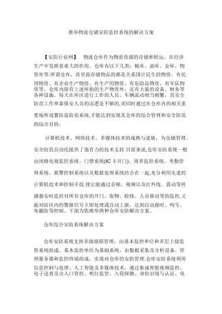 仓储安防监控系统的解决方案