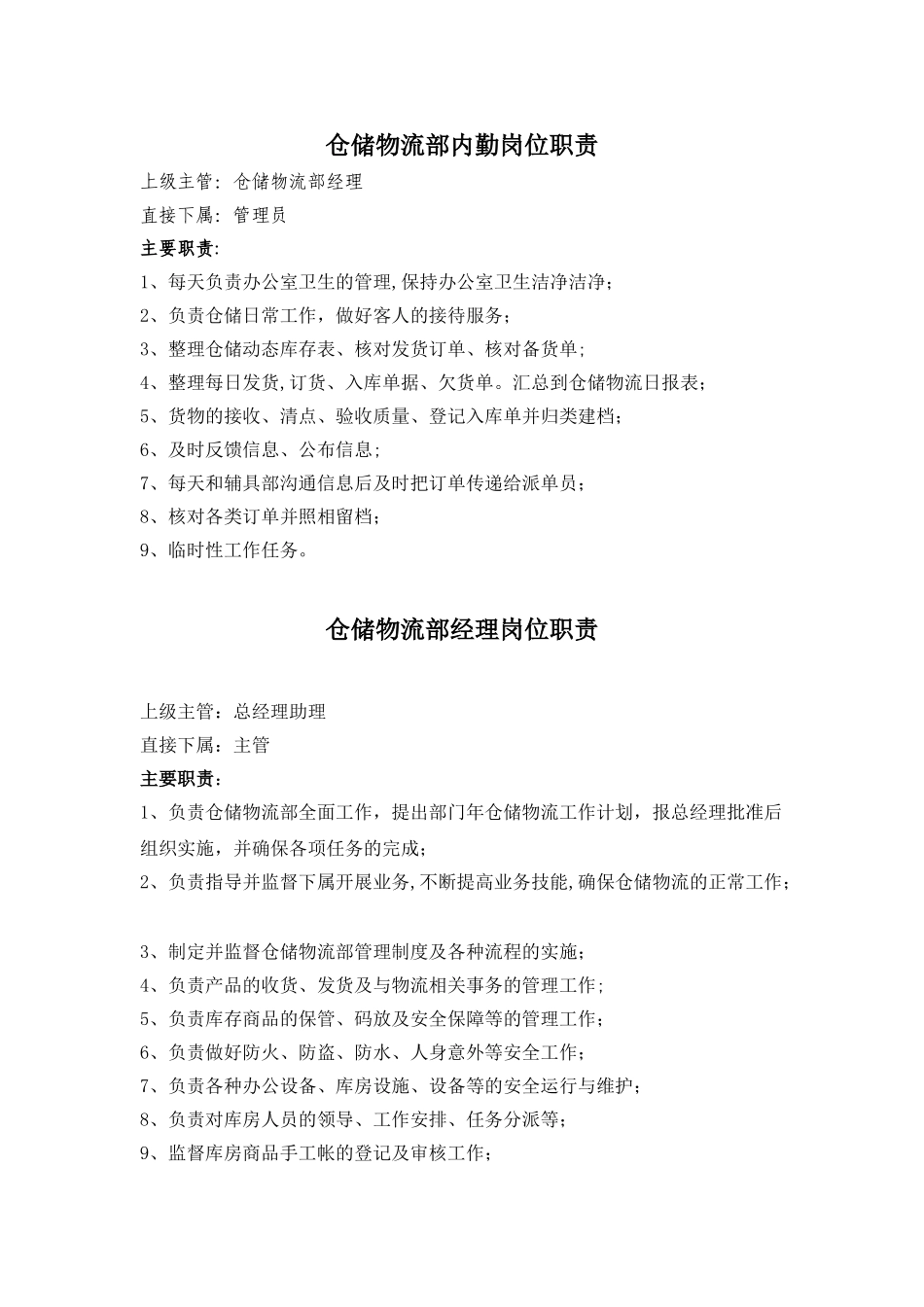 仓储物流部内勤岗位职责_第1页