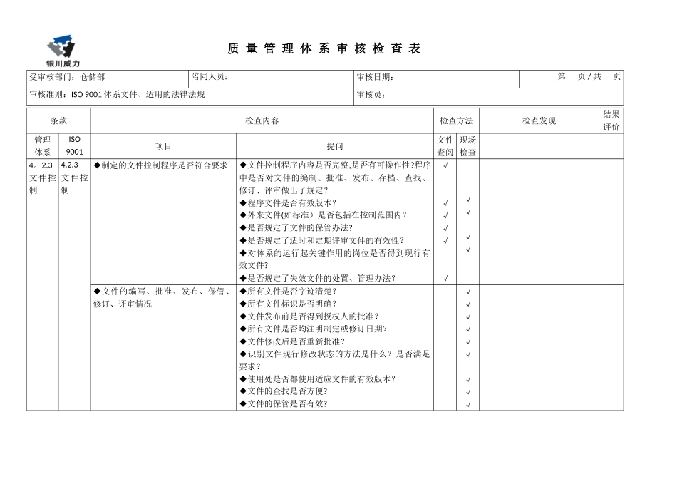 仓储部内审检查表_第2页