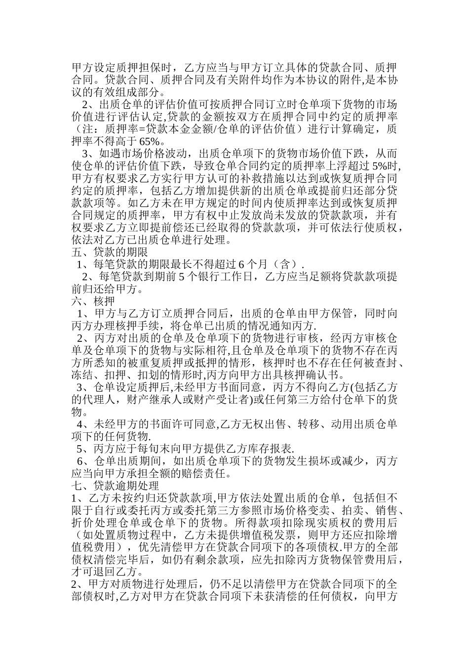 仓单质押贷款合作协议_第3页