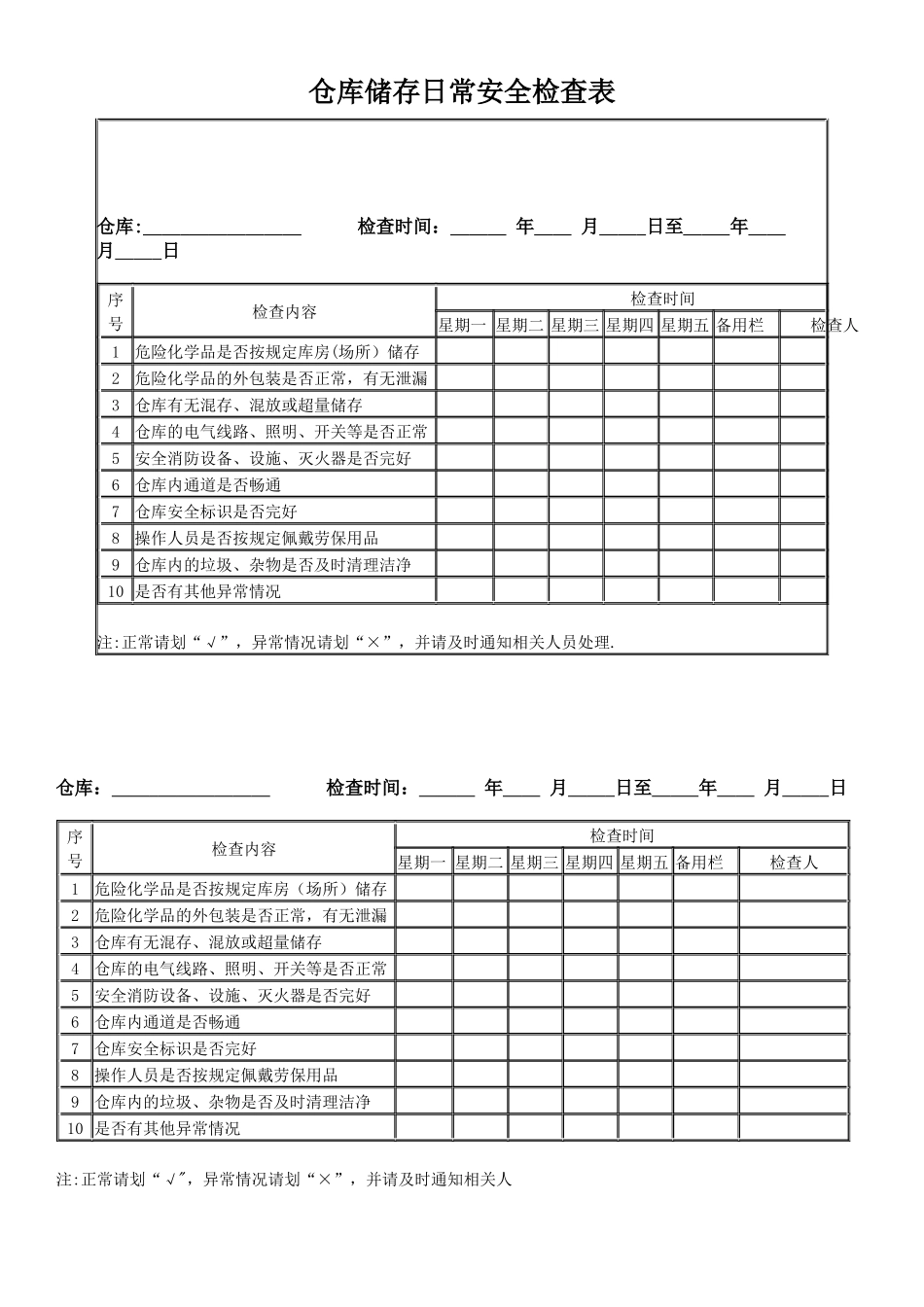 仓库储存日常安全检查表_第1页
