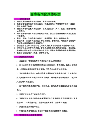 仓库各岗位具体职责