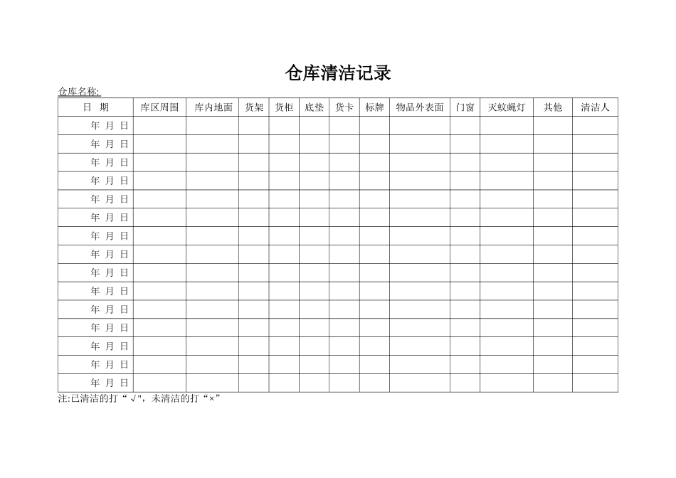 仓库清洁记录表_第1页