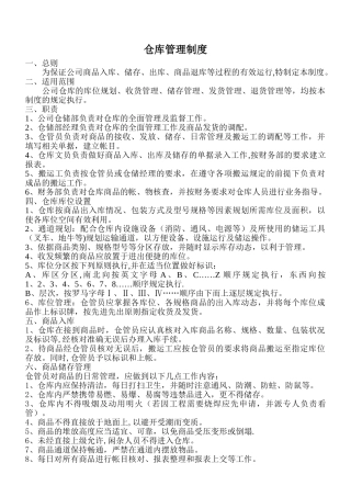 仓库管理制度及各岗位职责