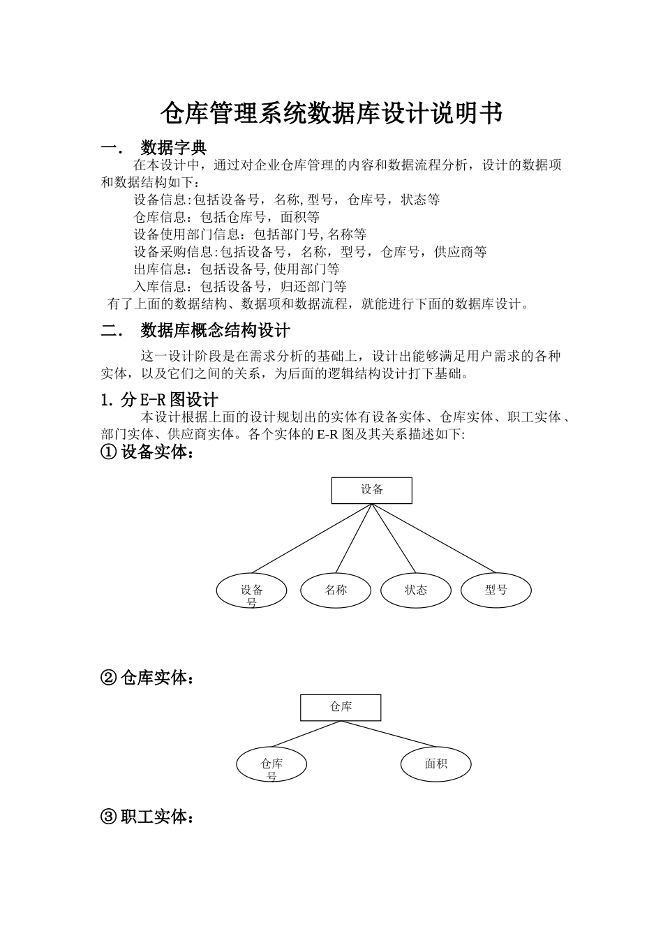 仓库管理系统数据库设计说明书_第1页