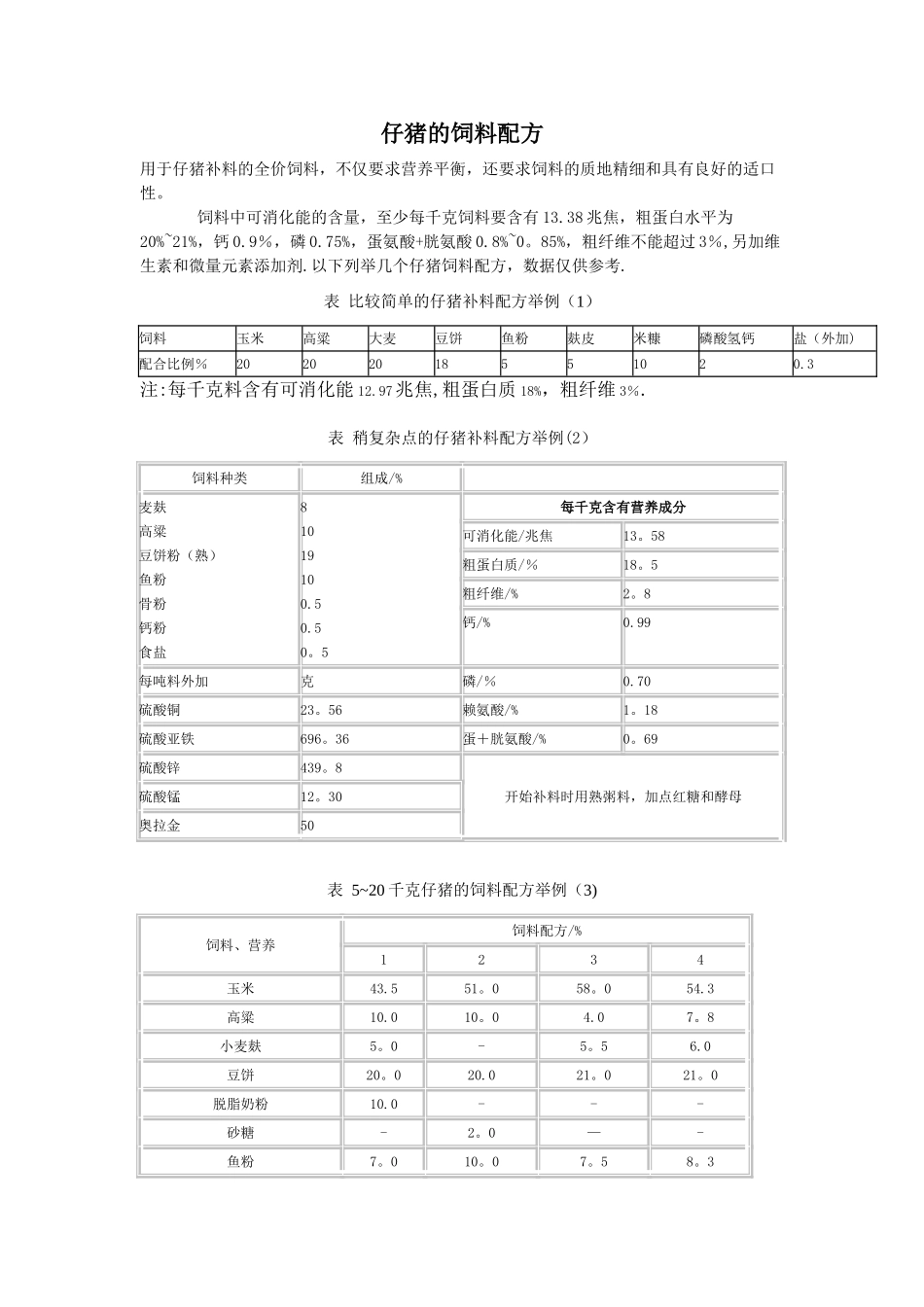 仔猪的饲料配方_第1页