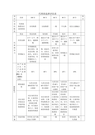 代理商选择评估表