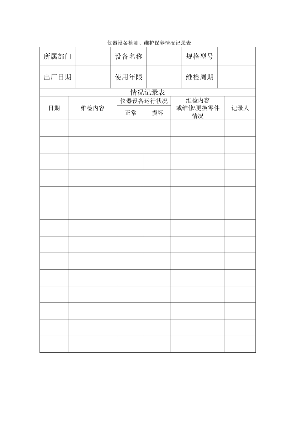 仪器设备检测、维护保养情况记录表_第1页
