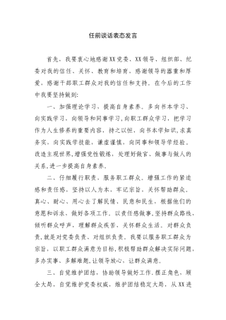任前谈话表态发言