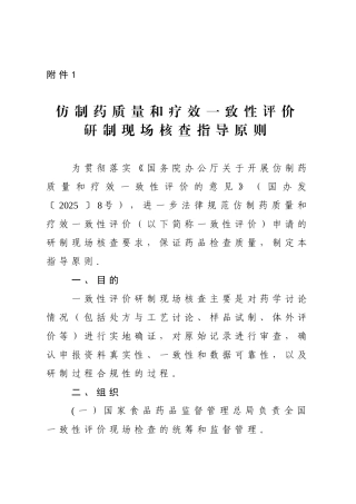 仿制药质量和疗效一致性评价研制现场核查指导原则