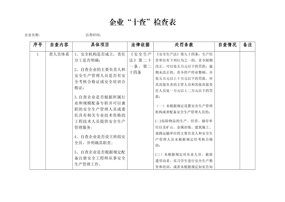 企业“十查”检查表_第1页