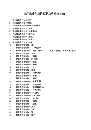 企业作业岗位职业病危害告知卡