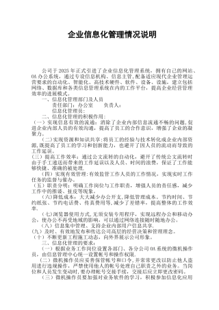 企业信息化管理情况说明