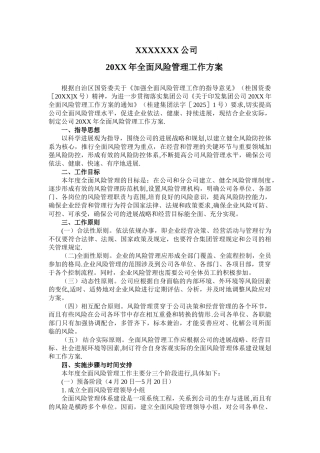企业全面风险管理工作方案