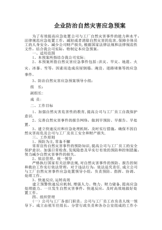 企业公司自然灾害应急预案