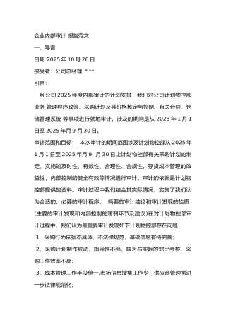 企业内部审计报告范文