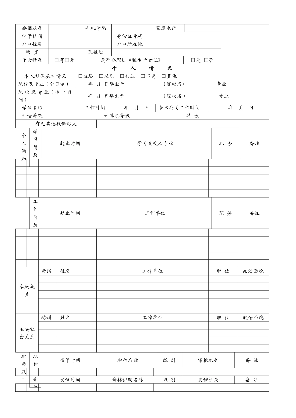 企业员工信息登记表_第2页