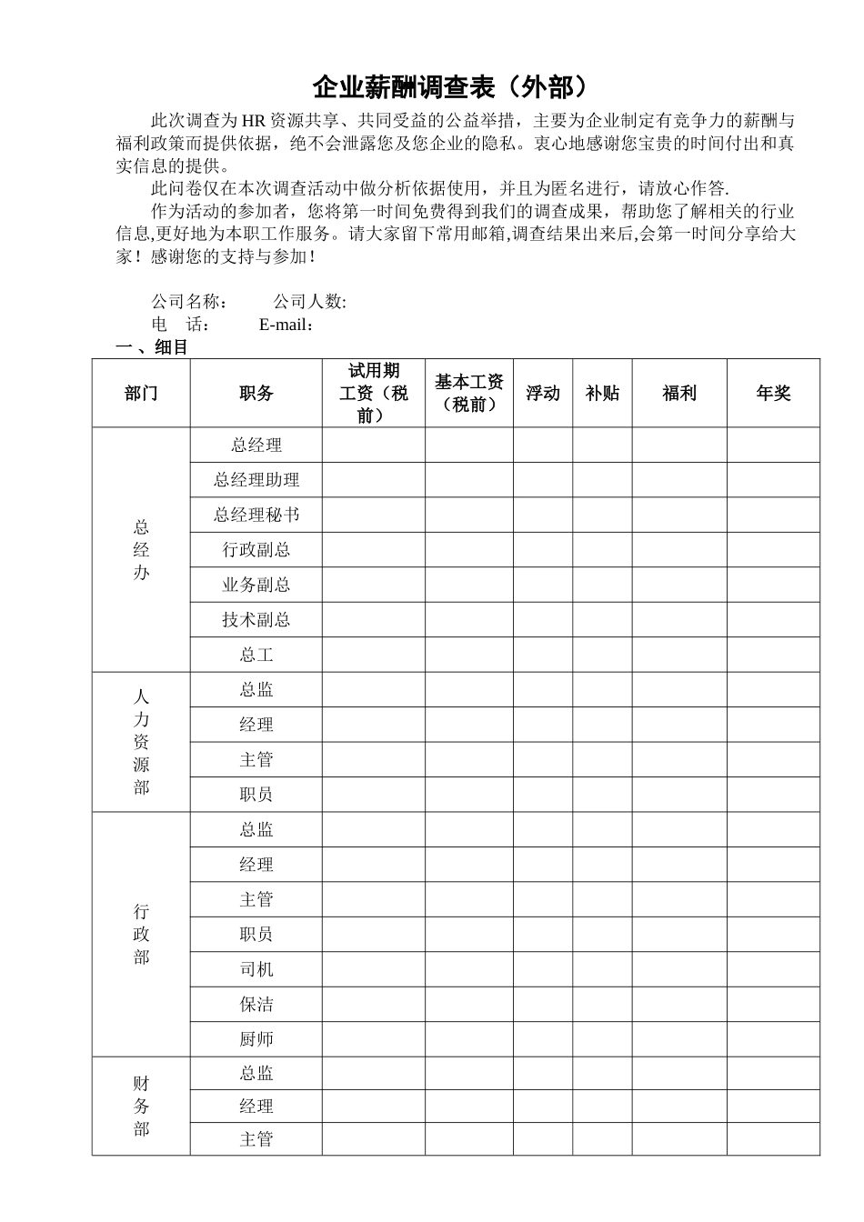 企业外部薪酬调查表_第1页