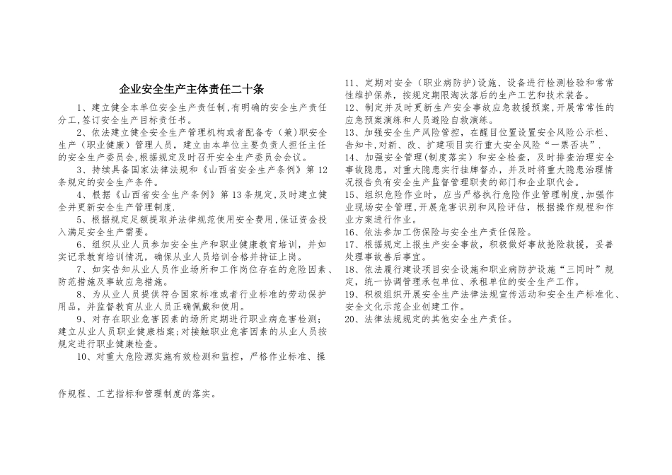 企业安全生产主体责任二十条_第1页