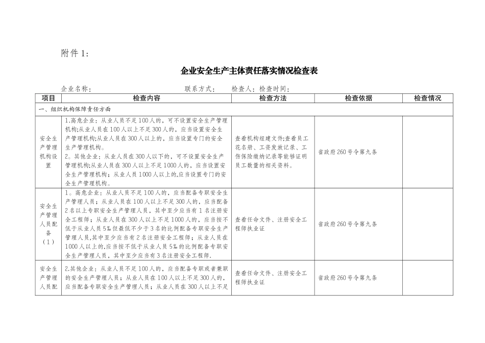 企业安全生产主体责任落实情况检查表_第1页