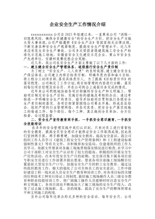 企业安全生产工作情况介绍-