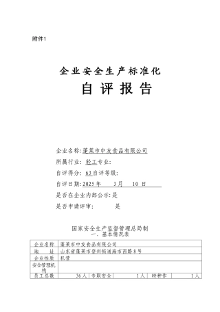 企业安全生产标准化自评报告