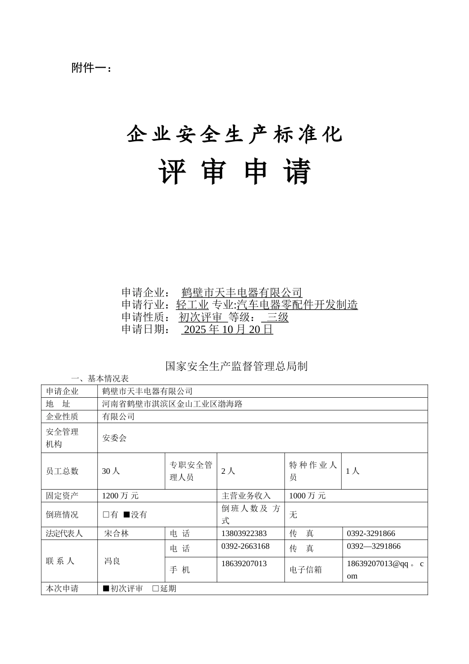 企业安全生产标准化评审申请表_第1页