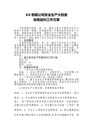 企业安全生产自查自纠方案