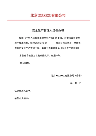 企业安全管理员任命书