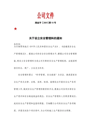 企业安全管理机构设立文件