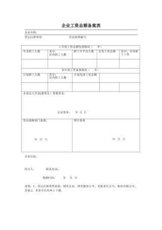 企业工资总额备案表