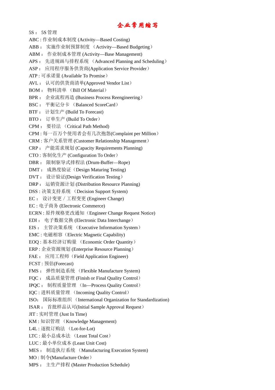 企业常用管理术语英文缩写_第1页