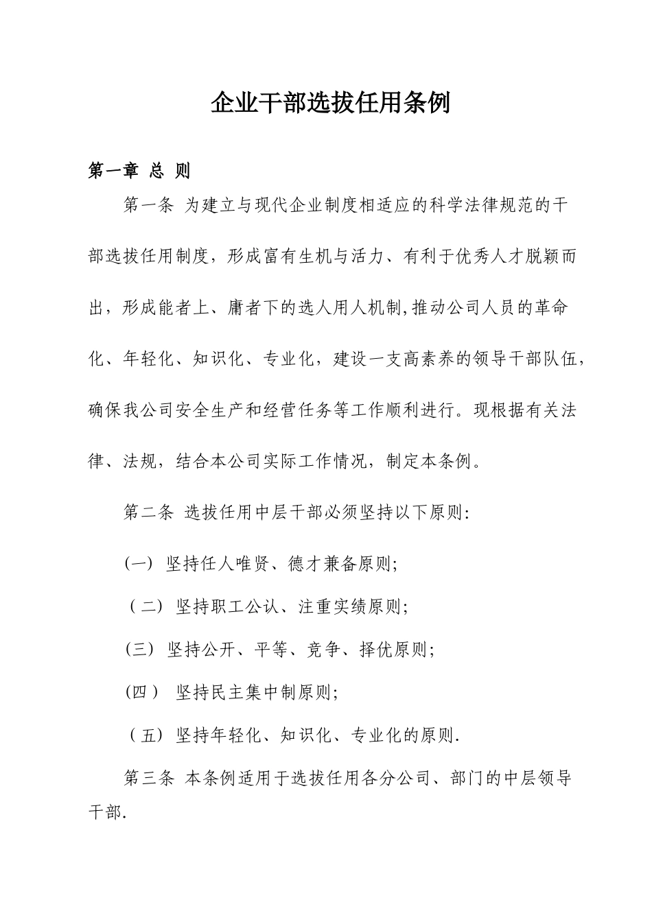 企业干部选拔任用条例_第1页