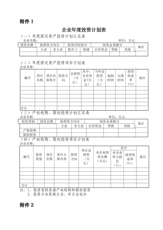 企业年度投资计划表