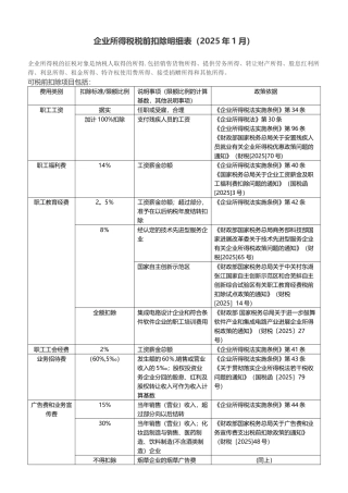 企业所得税税前扣除明细表
