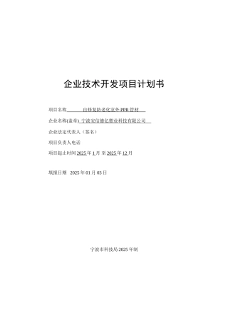 企业技术开发项目计划书