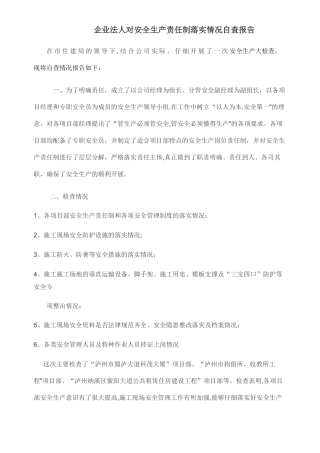 企业法人安全生产责任制落实情况自查报告