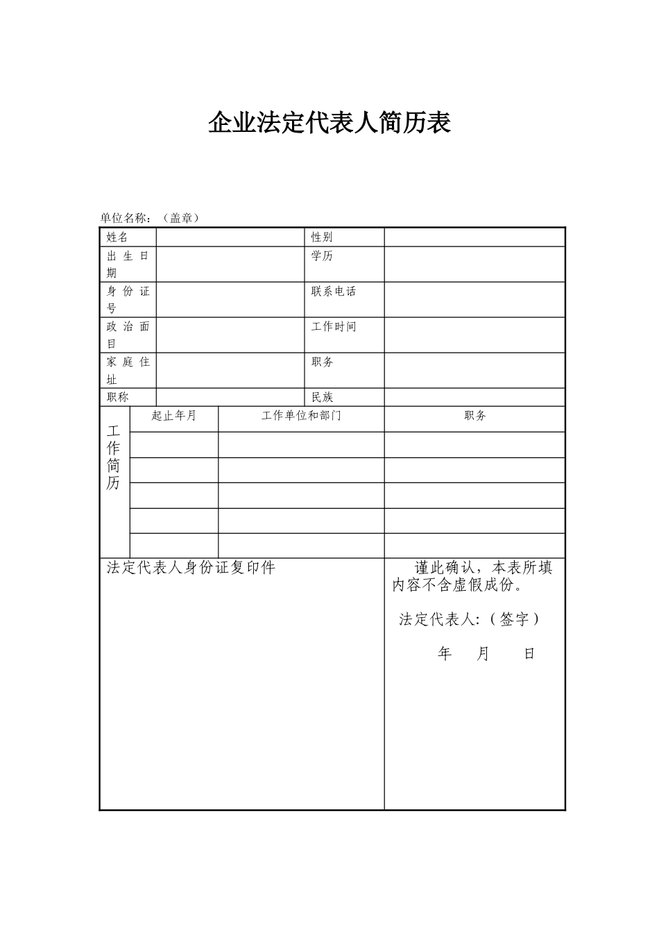 企业法定代表人简历表_第1页