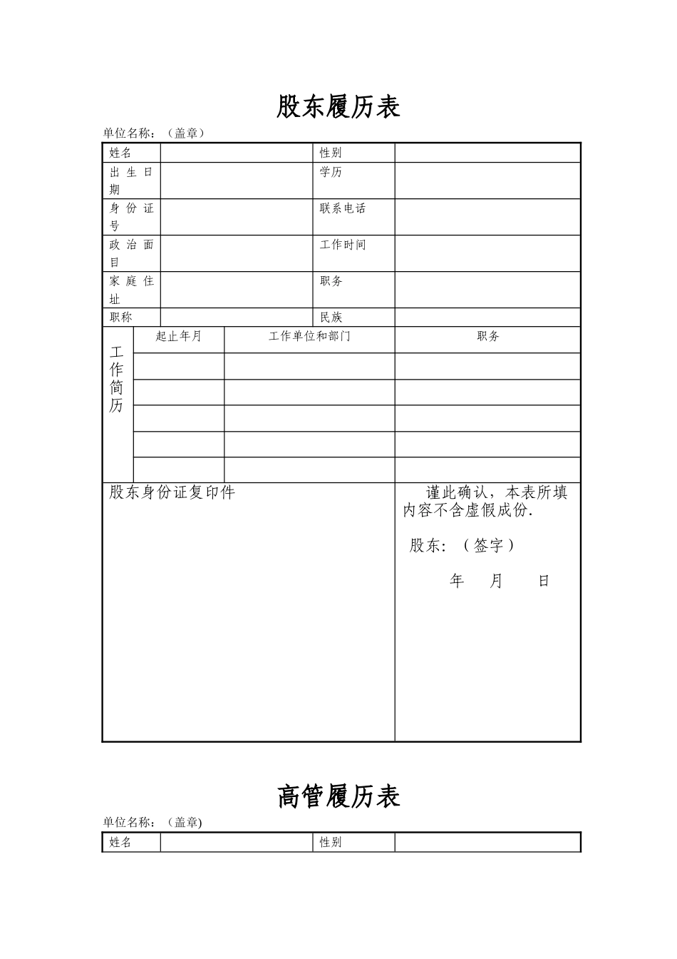 企业法定代表人简历表_第2页