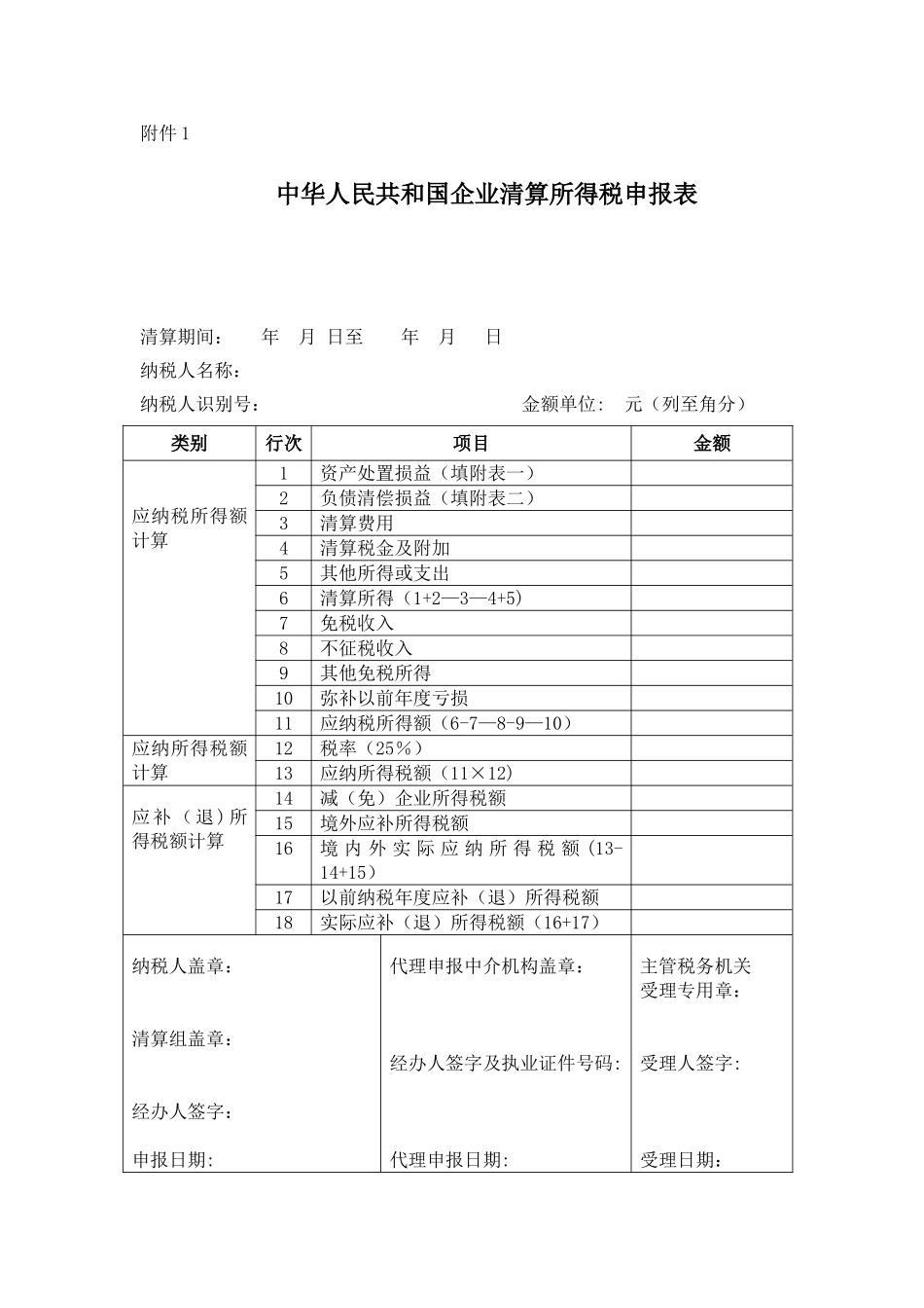 企业清算所得税申报表及附表_第1页