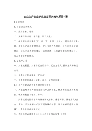 企业生产安全事故应急预案编制所需材料