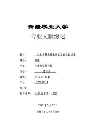 企业管理激励机制研究的文献综述