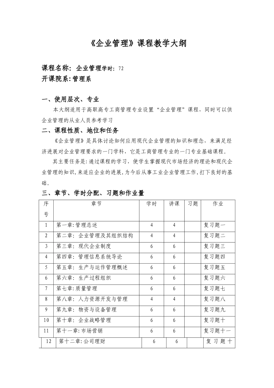 企业管理课程教学大纲_第1页