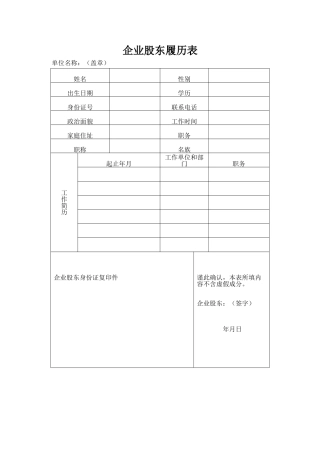 企业股东个人简历表